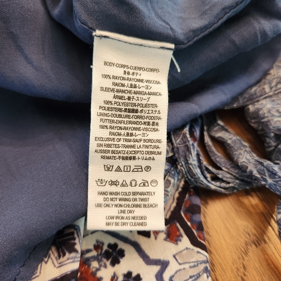 Free People Oksana Blue Print Mini Dress Sheer Sleeves Size 0 - Picture 10 of 12